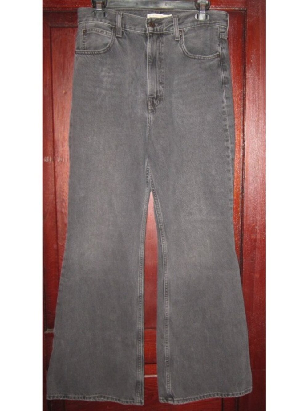 Levi's 29 Jeans 70s High Rise Flare Black Gray Boho Bell Wide Rigid Denim Short
